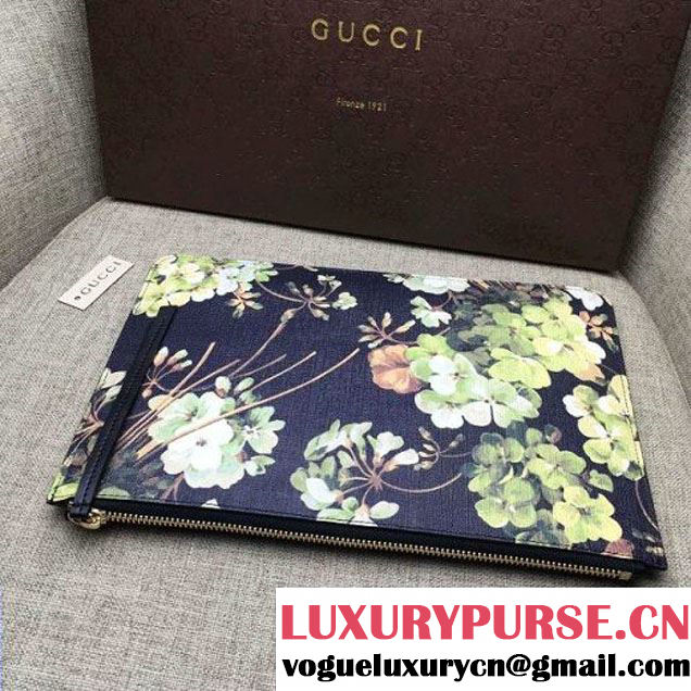 Gucci 424900 Print Calfskin Zip Pouch Large Cltuch Bag Black 2016 (DC-6050739 )