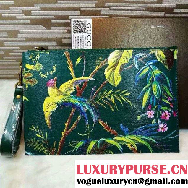 Gucci 431270 Tropical print leather Pouch Green 2016 (1B039B-6061608 )