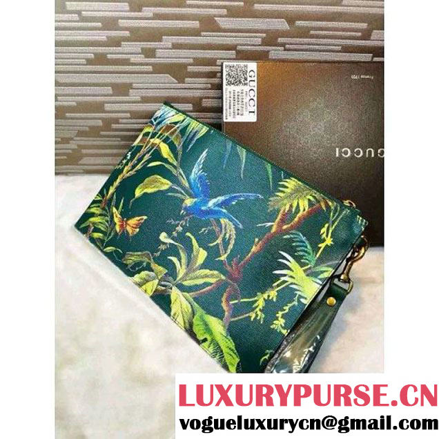 Gucci 431270 Tropical print leather Pouch Green 2016 (1B039B-6061608 )