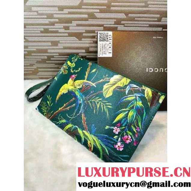 Gucci 431270 Tropical print leather Pouch Green 2016 (1B039B-6061608 )