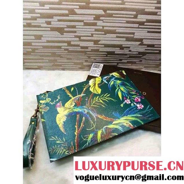 Gucci 431270 Tropical print leather Pouch Green 2016 (1B039B-6061608 )