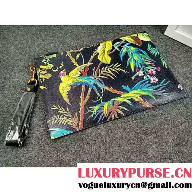 Gucci 431270 Tropical print leather Pouch Black 2016 (1B039B-6061609 )