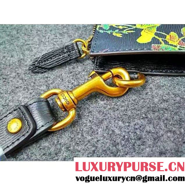 Gucci 431270 Tropical print leather Pouch Black 2016 (1B039B-6061609 )