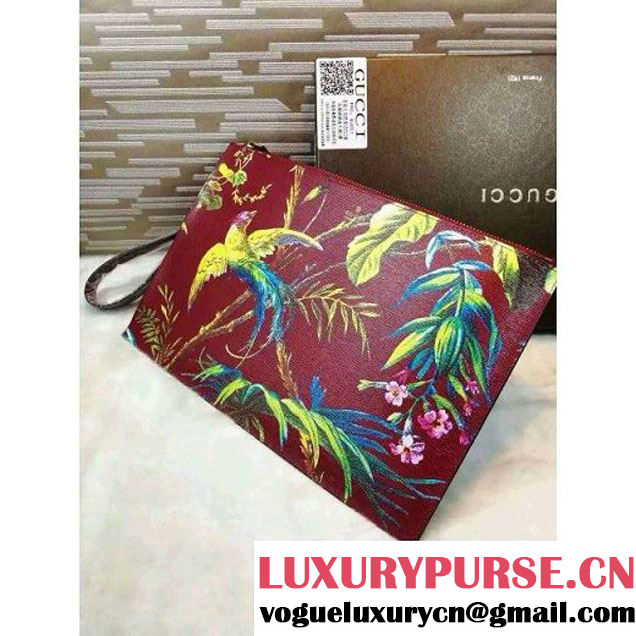 Gucci 431270 Tropical print leather Pouch Red 2016 (1B039B-6061610 )