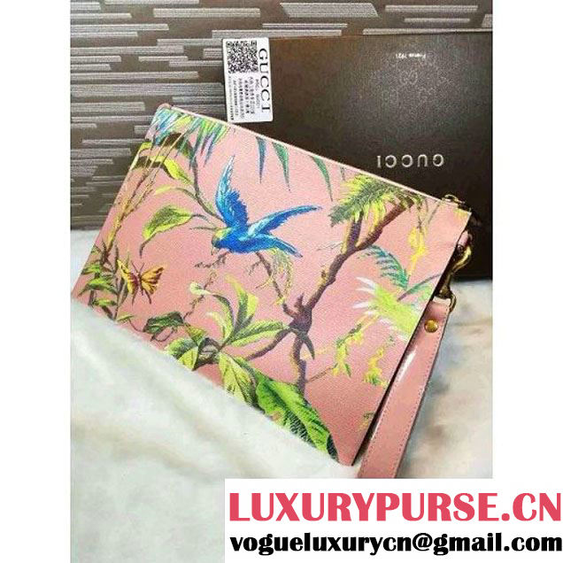 Gucci 431270 Tropical print leather Pouch Pink 2016 (1B039B-6061611 )