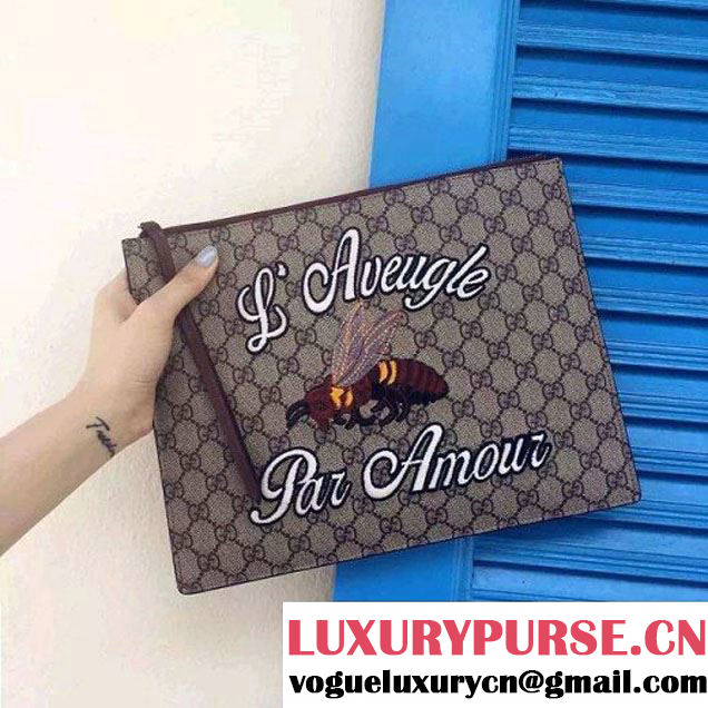 Gucci 431416 Embroidered Bee GG Supreme Pouch 2016 (SPM-6062916 )