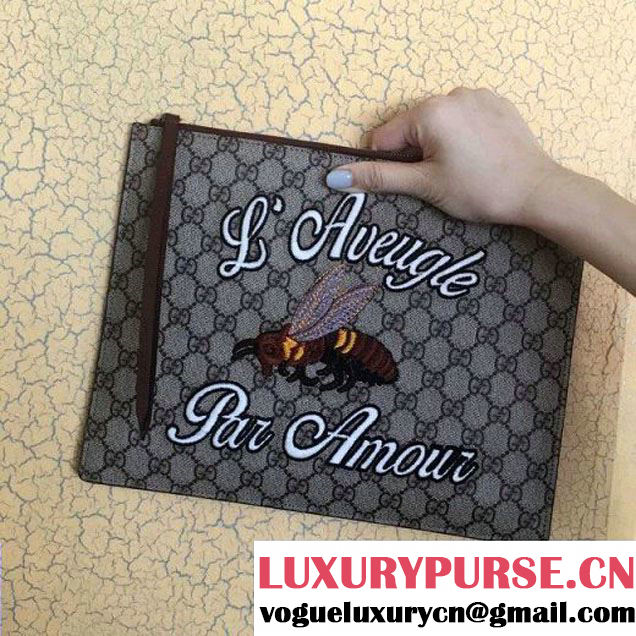 Gucci 431416 Embroidered Bee GG Supreme Pouch 2016 (SPM-6062916 )
