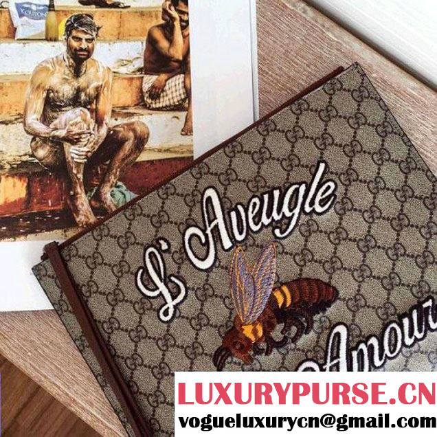 Gucci 431416 Embroidered Bee GG Supreme Pouch 2016 (SPM-6062916 )