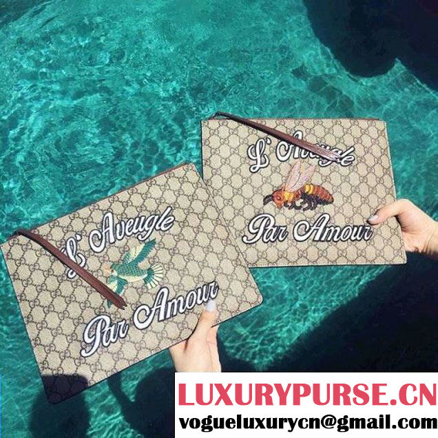 Gucci 431416 Embroidered Bee GG Supreme Pouch 2016 (SPM-6062916 )