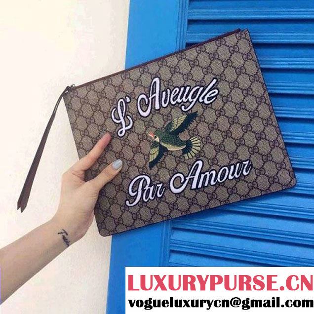 Gucci 431416 Embroidered Bird GG Supreme Pouch 2016 (SPM-6062917 )