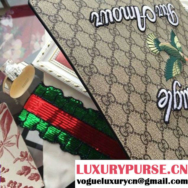 Gucci 431416 Embroidered Bird GG Supreme Pouch 2016 (SPM-6062917 )