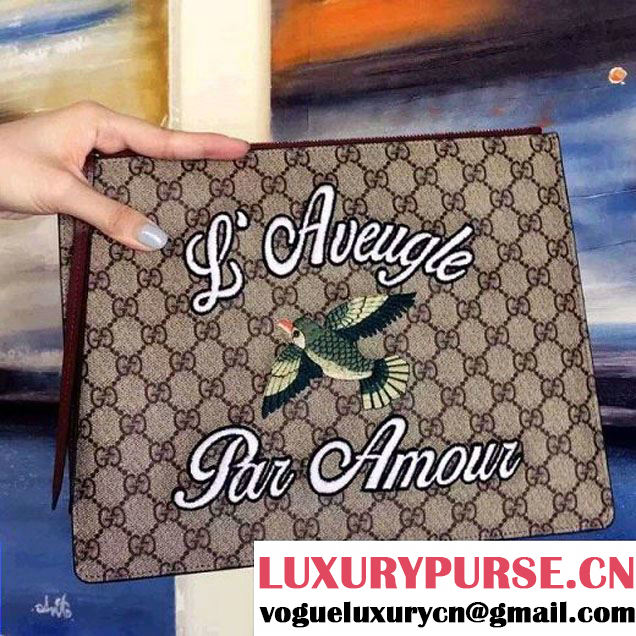 Gucci 431416 Embroidered Bird GG Supreme Pouch 2016 (SPM-6062917 )