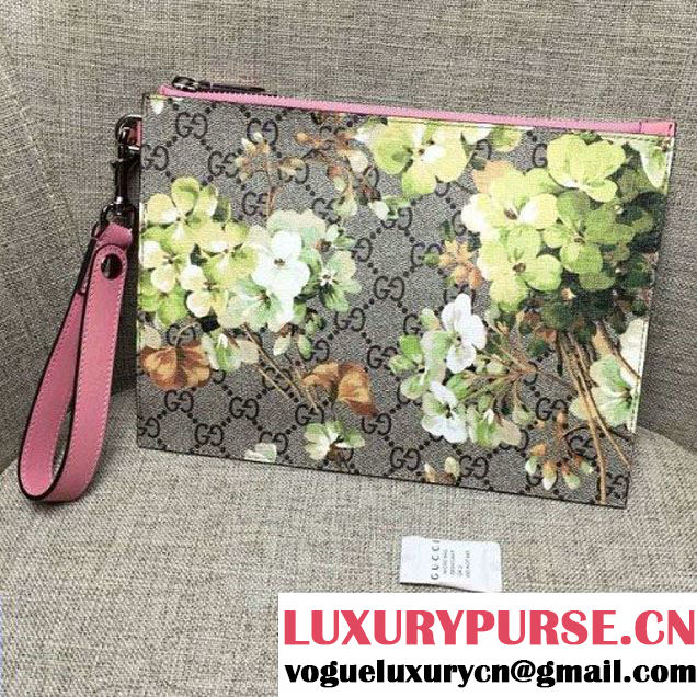 Gucci 411768 GG Green Blooms Pouch With Strap Pink  (DC-6072126 )