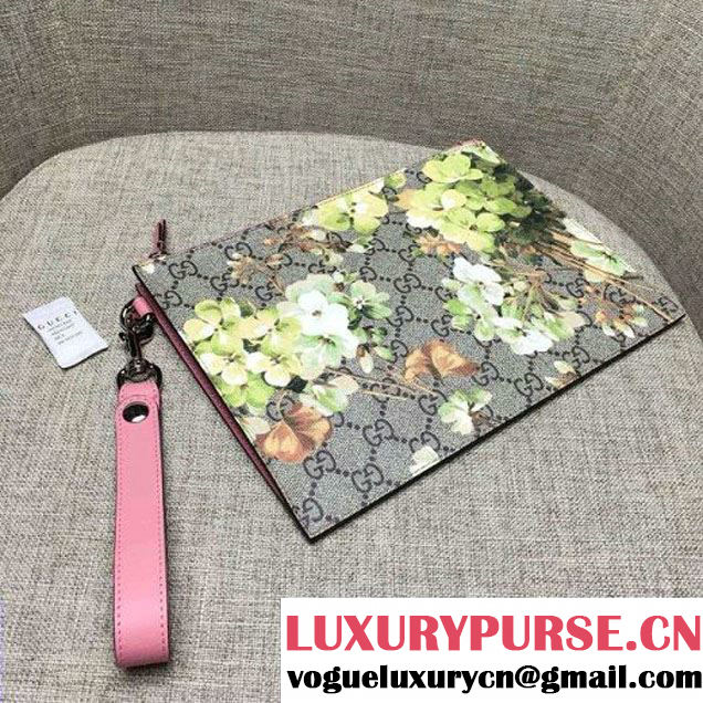 Gucci 411768 GG Green Blooms Pouch With Strap Pink  (DC-6072126 )