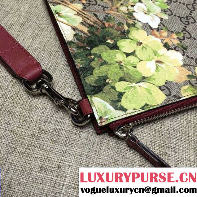 Gucci 411768 GG Green Blooms Pouch With Strap Burgundy (DC-6072127 )