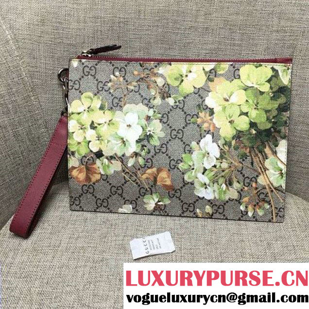 Gucci 411768 GG Green Blooms Pouch With Strap Burgundy (DC-6072127 )
