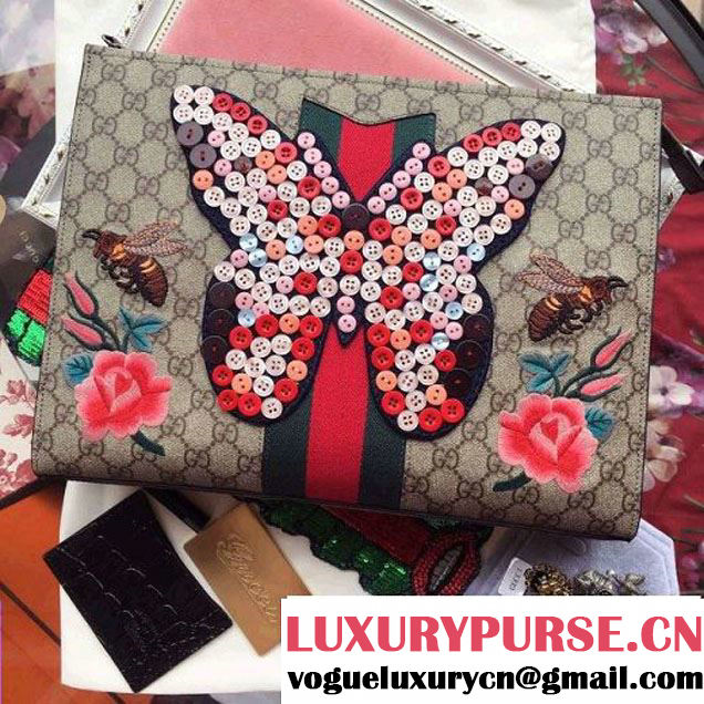 Gucci Embellished Fasteners GG Supreme Clutch 2016 (SPM-6081114 )