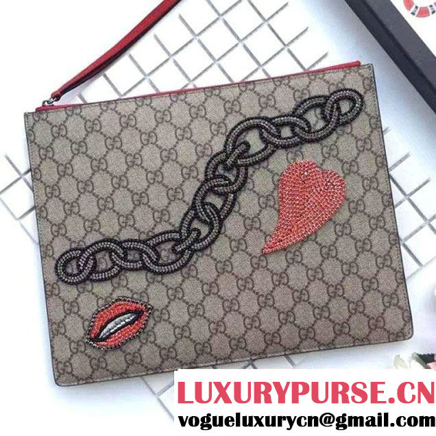 Gucci Embroidered Chain And Heart Clutch Zip Pouch Bag 2016 (SPM-6102103 )