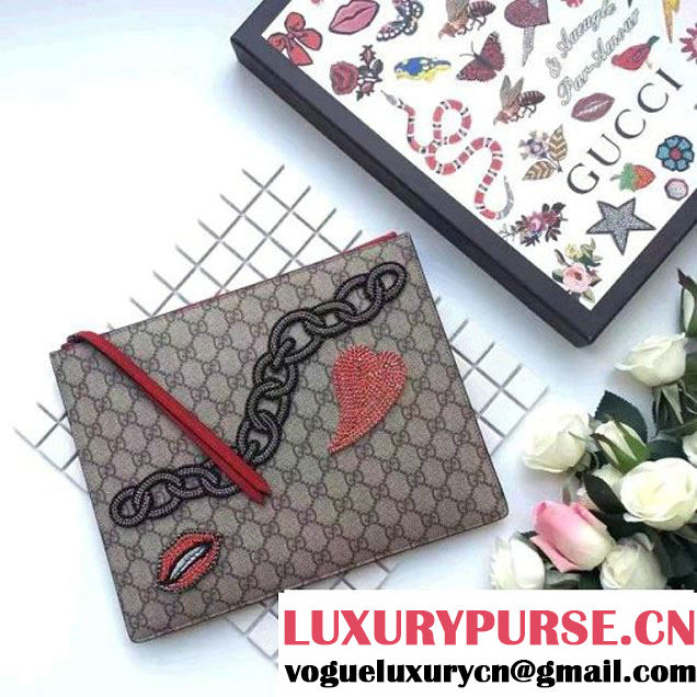 Gucci Embroidered Chain And Heart Clutch Zip Pouch Bag 2016 (SPM-6102103 )