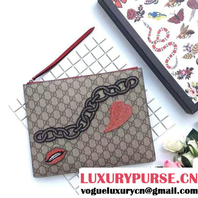 Gucci Embroidered Chain And Heart Clutch Zip Pouch Bag 2016 (SPM-6102103 )