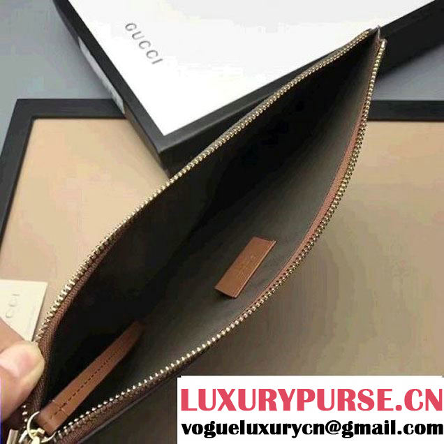 Gucci Embroidered Bee and Blind For Love Large Zipped Pouch Clutch Bag 431416 GG Supreme Brown 2017 (XYS-7030201 )