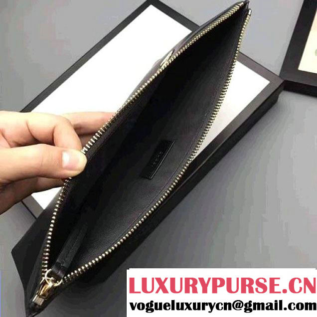 Gucci Embroidered Bee and Blind For Love Large Zipped Pouch Clutch Bag 431416 Leather Black 2017 (XYS-7030204 )