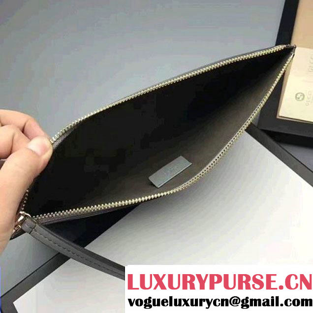 Gucci Embroidered Bee and Blind For Love Large Zipped Pouch Clutch Bag 431416 Leather Gray 2017 (XYS-7030205 )