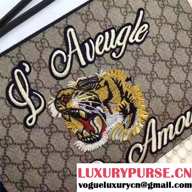 Gucci GG Supreme Embroidered Tiger Large Zipped Pouch Clutch Bag 431416 2017 (XYS-7050918 )