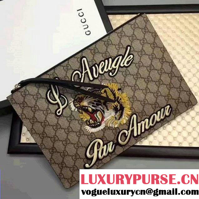 Gucci GG Supreme Embroidered Tiger Large Zipped Pouch Clutch Bag 431416 2017 (XYS-7050918 )