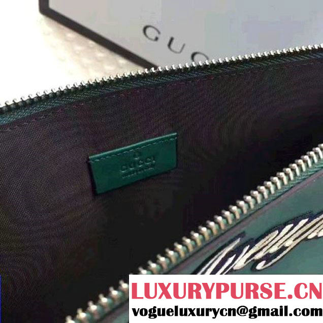 Gucci Leather Embroidered Tiger Large Zipped Pouch Clutch Bag 431416 Green 2017 (XYS-7050919 )