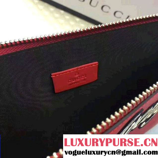 Gucci Leather Embroidered Tiger Large Zipped Pouch Clutch Bag 431416 Red 2017 (XYS-7050921 )