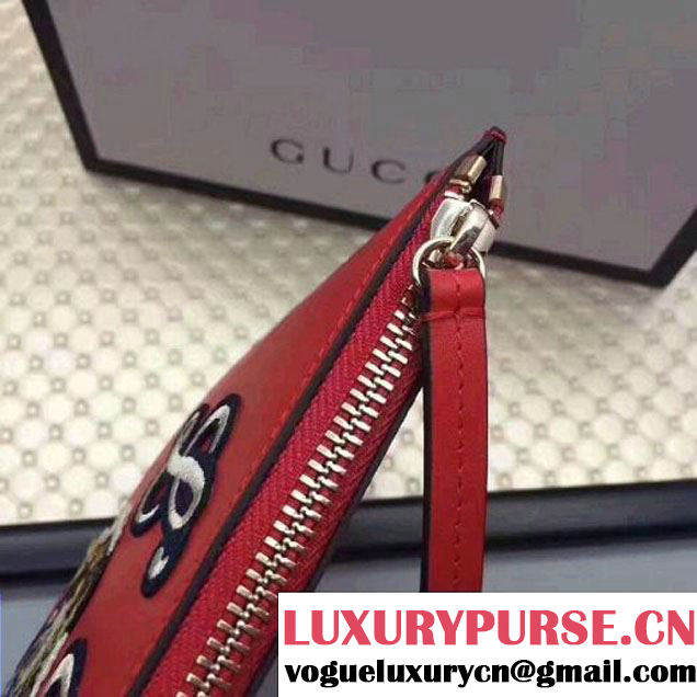 Gucci Leather Embroidered Tiger Large Zipped Pouch Clutch Bag 431416 Red 2017 (XYS-7050921 )