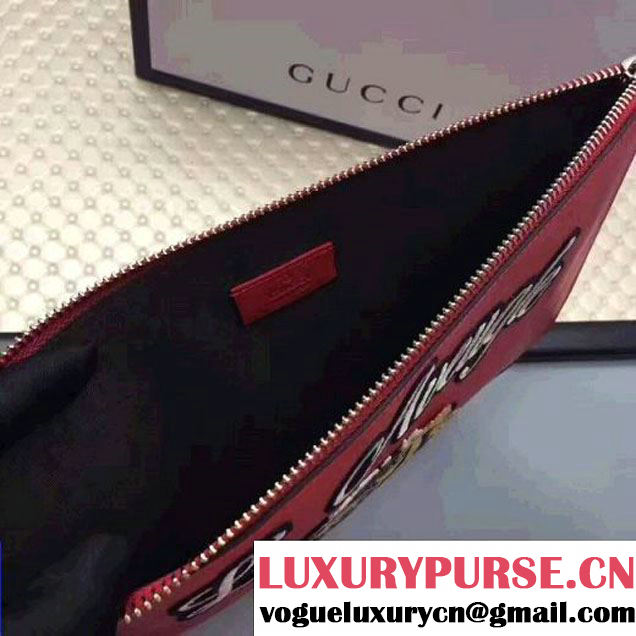 Gucci Leather Embroidered Tiger Large Zipped Pouch Clutch Bag 431416 Red 2017 (XYS-7050921 )