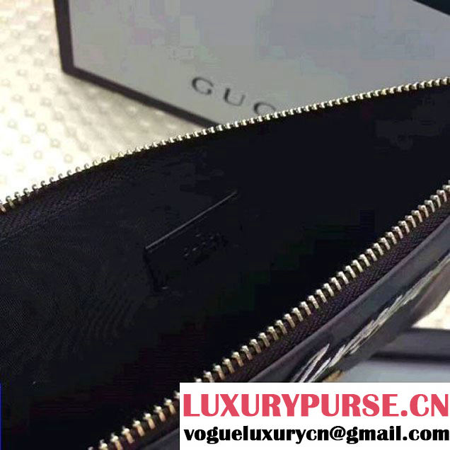 Gucci Leather Embroidered Tiger Large Zipped Pouch Clutch Bag 431416 Black 2017 (XYS-7050922 )