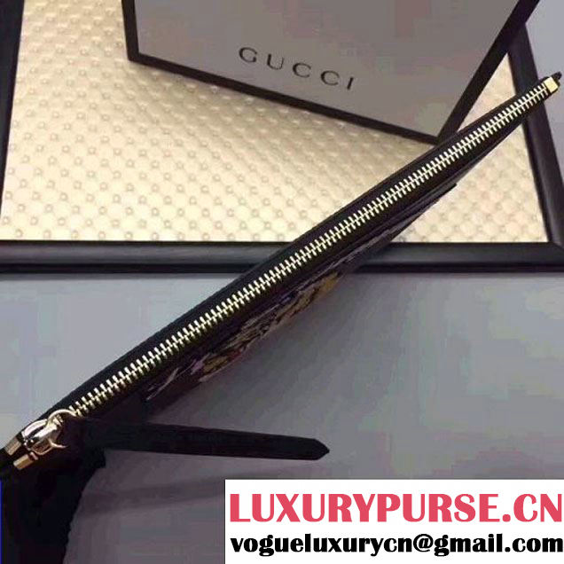 Gucci Leather Embroidered Tiger Large Zipped Pouch Clutch Bag 431416 Black 2017 (XYS-7050922 )