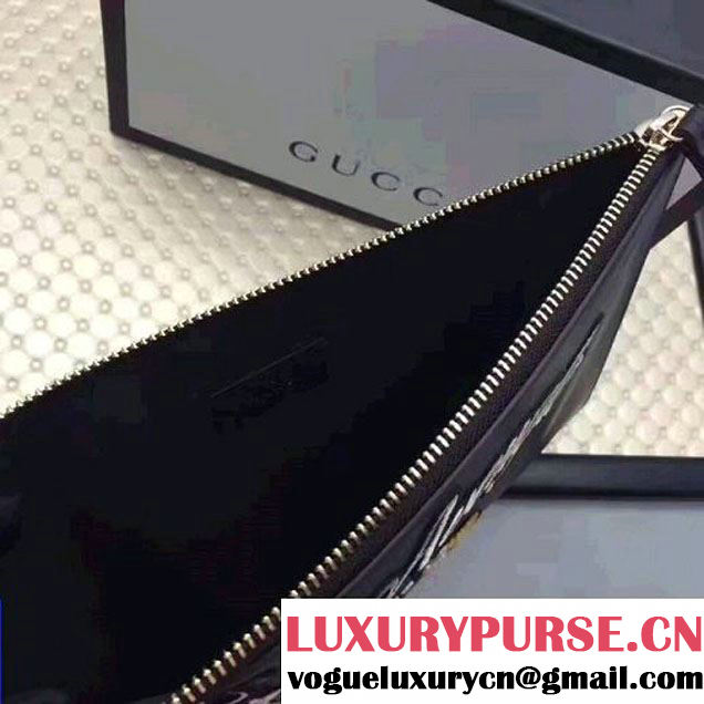 Gucci Leather Embroidered Tiger Large Zipped Pouch Clutch Bag 431416 Black 2017 (XYS-7050922 )