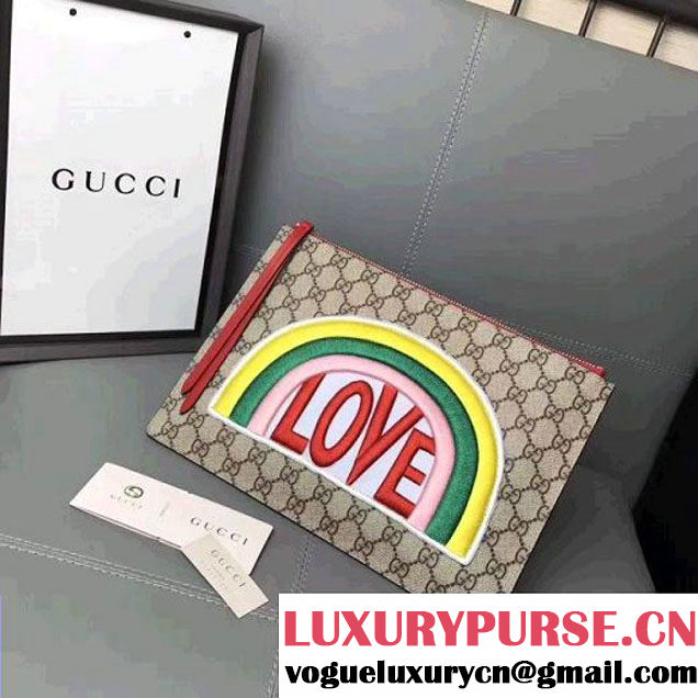 Gucci Rainbow "Love" Soft GG Supreme Pouch 476411 Red 2017 (WY-7060318 )