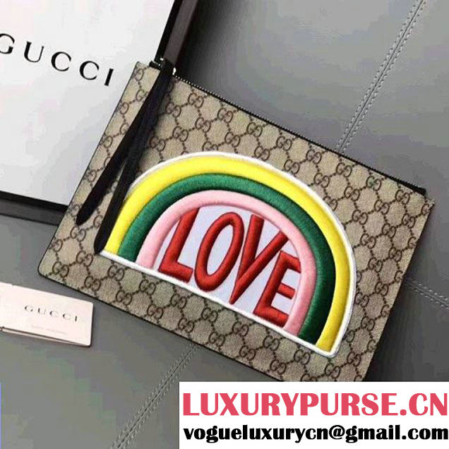 Gucci Rainbow "Love" Soft GG Supreme Pouch 476411 Black 2017 (WY-7060319 )