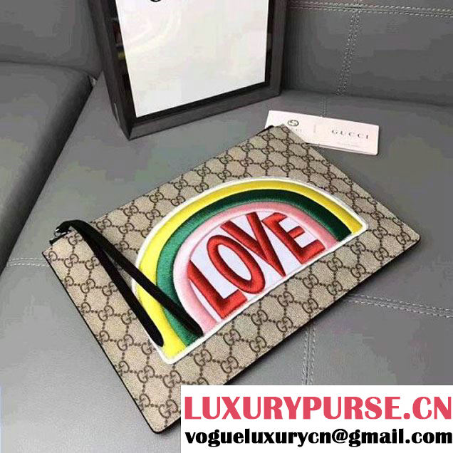 Gucci Rainbow "Love" Soft GG Supreme Pouch 476411 Black 2017 (WY-7060319 )