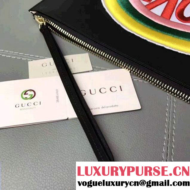 Gucci Rainbow "Love" Soft Black Leather Pouch 476411 2017 (WY-7060320 )