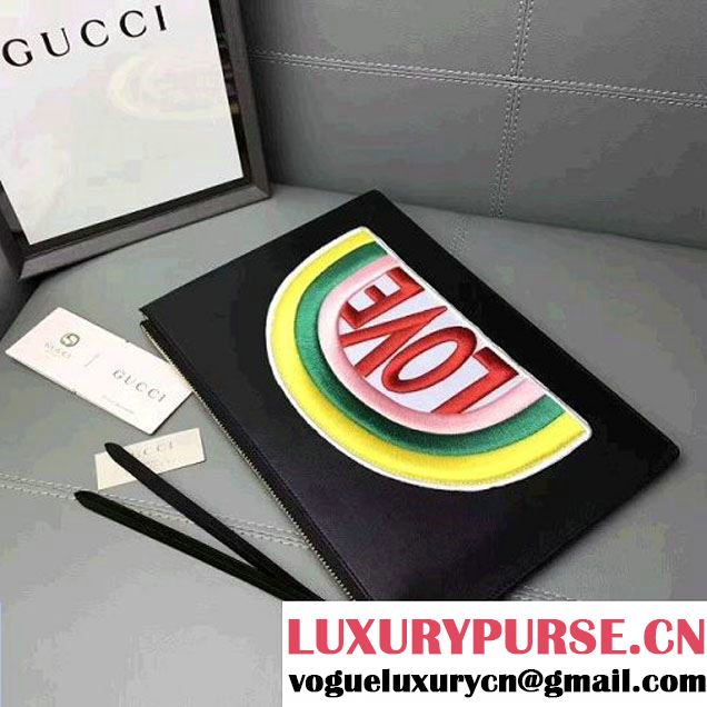 Gucci Rainbow "Love" Soft Black Leather Pouch 476411 2017 (WY-7060320 )