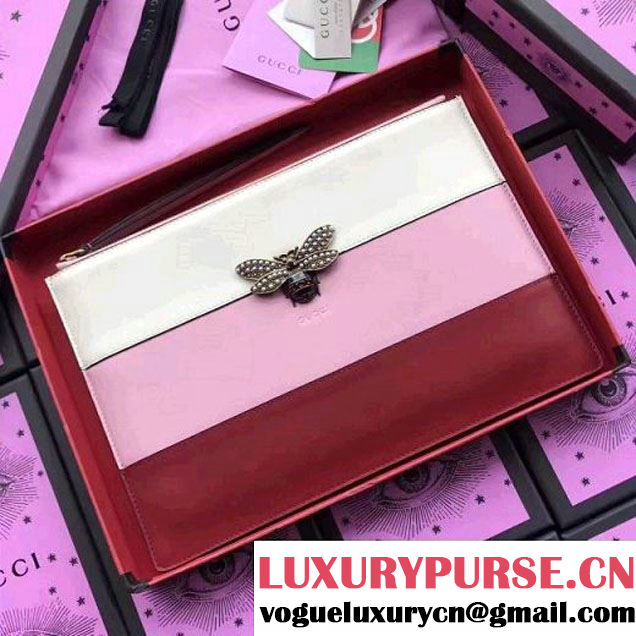 Gucci Queen Margaret Leather Pouch Bag White/Pink/Red 2017 (WY-7062619 )