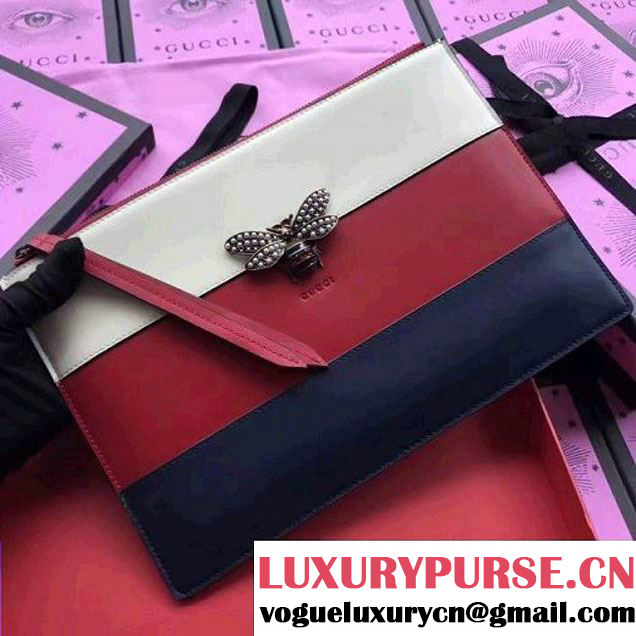 Gucci Queen Margaret Leather Pouch Bag White/Red/Blue 2017 (WY-7062620 )