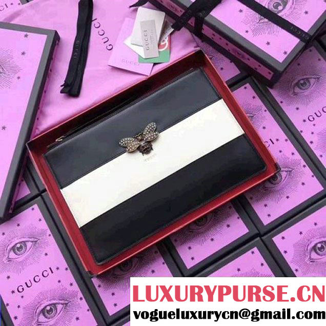 Gucci Queen Margaret Leather Pouch Bag Black/White 2017 (WY-7062621 )