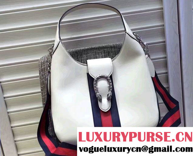 Gucci Dionysus Leather Hobo Small Bag 444072 White/Web 2016