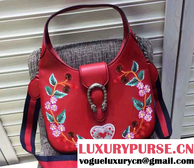 Gucci Dionysus Leather Hobo Small Bag 444072 Red/Floral 2016