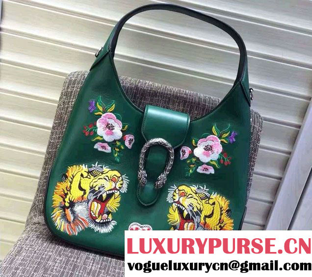 Gucci Dionysus Leather Hobo Small Bag 444072 Green/Tiger 2016