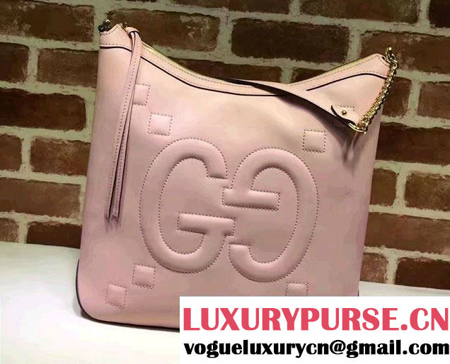 Gucci Embossed GG Leather Hobo Medium Bag 453562 Light Pink 2017