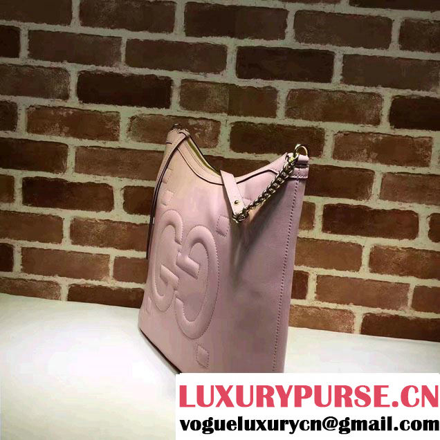 Gucci Embossed GG Leather Hobo Medium Bag 453562 Light Pink 2017