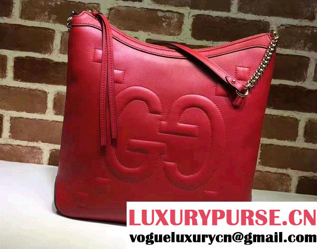 Gucci Embossed GG Leather Hobo Medium Bag 453562 Red 2017